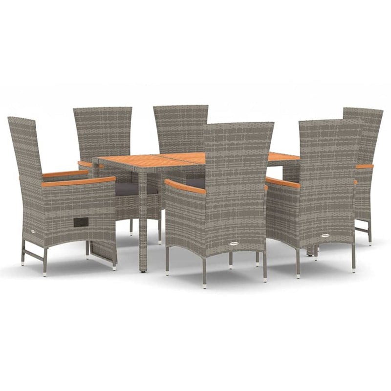 7 Piece Garden Dining Set with Cushions Grey  Poly Rattan