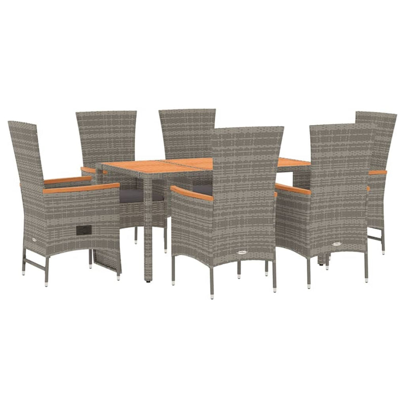 7 Piece Garden Dining Set with Cushions Grey  Poly Rattan