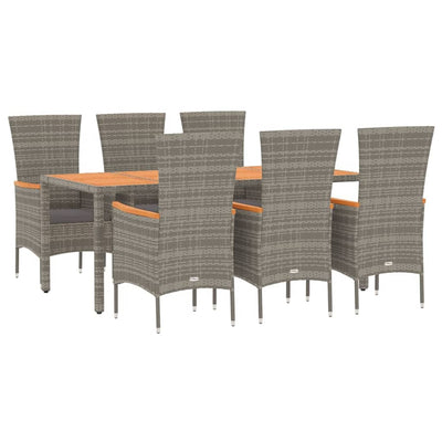 7 Piece Garden Dining Set with Cushions Grey Poly Rattan