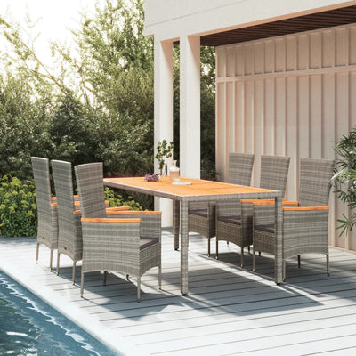 7 Piece Garden Dining Set with Cushions Grey Poly Rattan