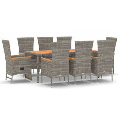 9 Piece Garden Dining Set with Cushions Grey  Poly Rattan