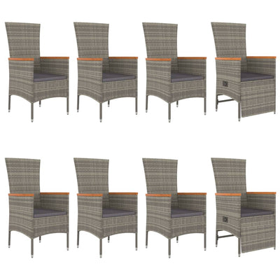 9 Piece Garden Dining Set with Cushions Grey  Poly Rattan