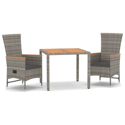 3 Piece Garden Dining Set with Cushions Grey Poly Rattan