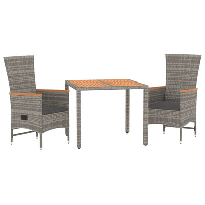 3 Piece Garden Dining Set with Cushions Grey Poly Rattan