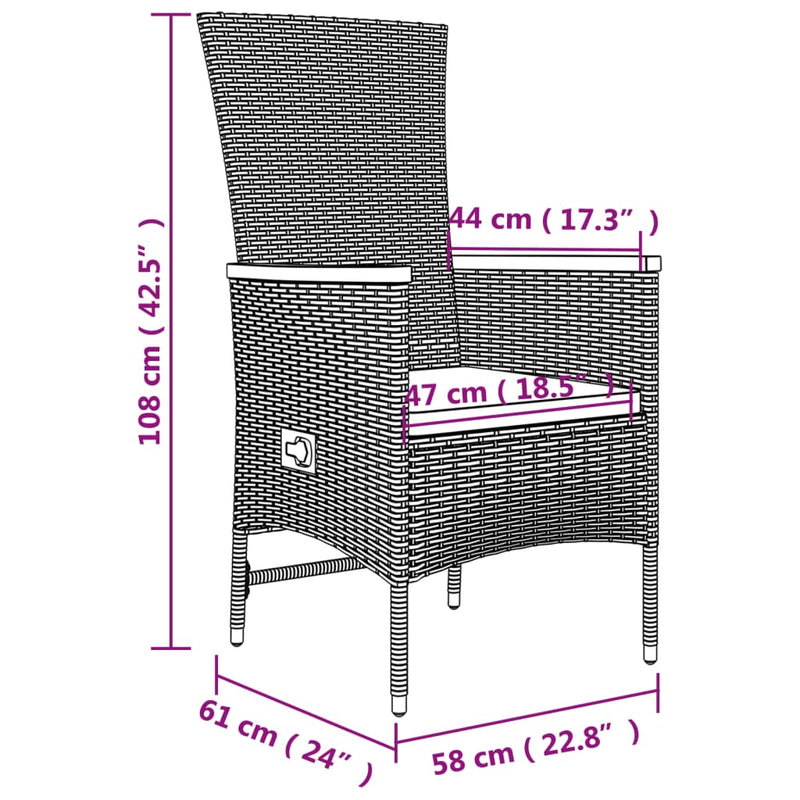 3 Piece Garden Dining Set with Cushions Grey Poly Rattan