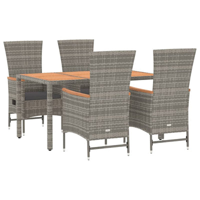 5 Piece Garden Dining Set with Cushions Grey Poly Rattan