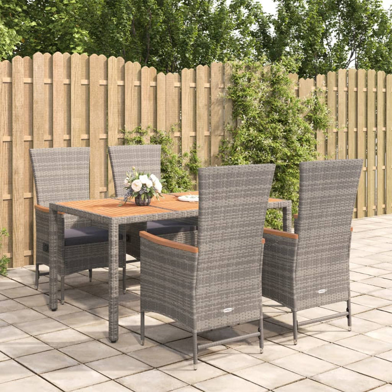 5 Piece Garden Dining Set with Cushions Grey Poly Rattan