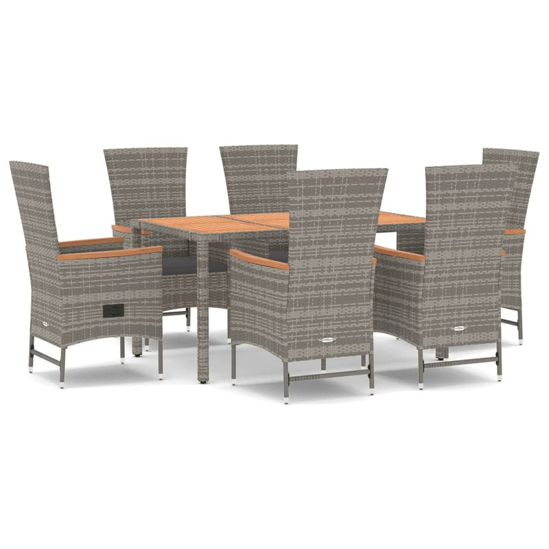 7 Piece Garden Dining Set with Cushions Grey Poly Rattan