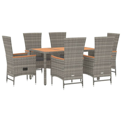 7 Piece Garden Dining Set with Cushions Grey Poly Rattan