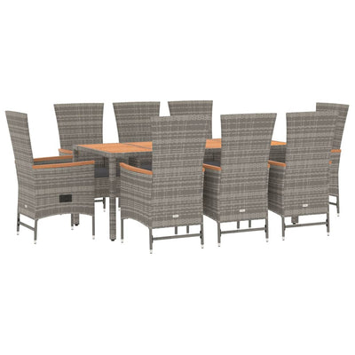 9 Piece Garden Dining Set with Cushions Grey Poly Rattan