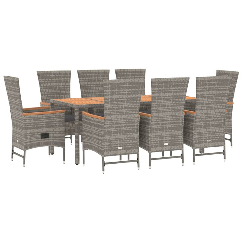 9 Piece Garden Dining Set with Cushions Grey Poly Rattan