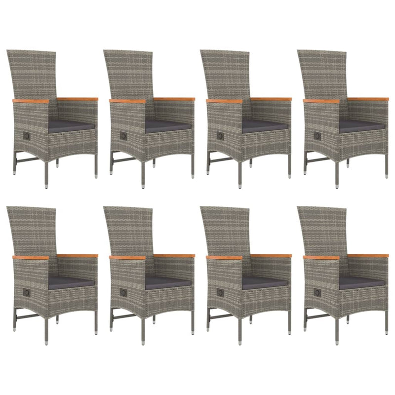 9 Piece Garden Dining Set with Cushions Grey Poly Rattan