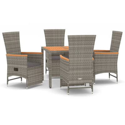 5 Piece Garden Dining Set with Cushions Grey Poly Rattan