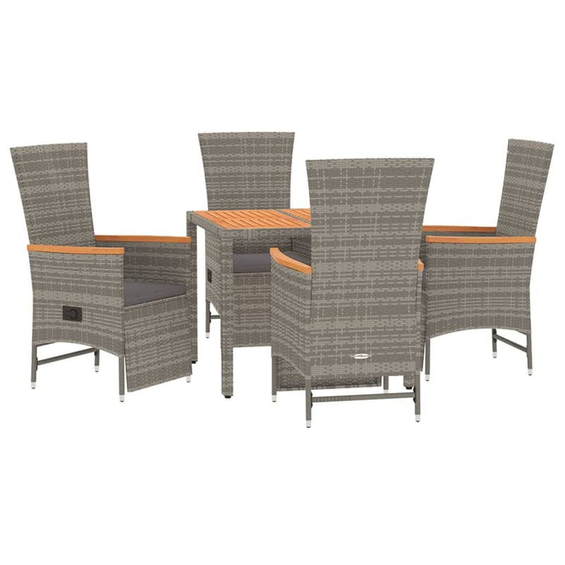 5 Piece Garden Dining Set with Cushions Grey Poly Rattan