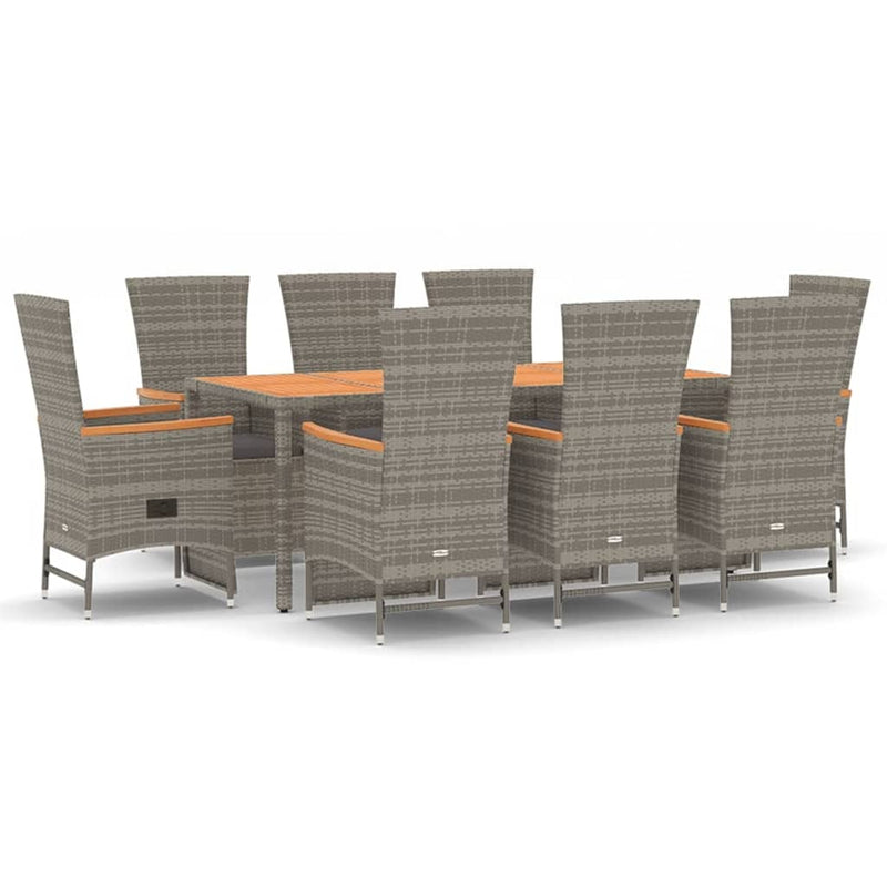 9 Piece Garden Dining Set with Cushions Grey Poly Rattan