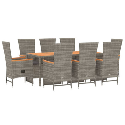 9 Piece Garden Dining Set with Cushions Grey Poly Rattan