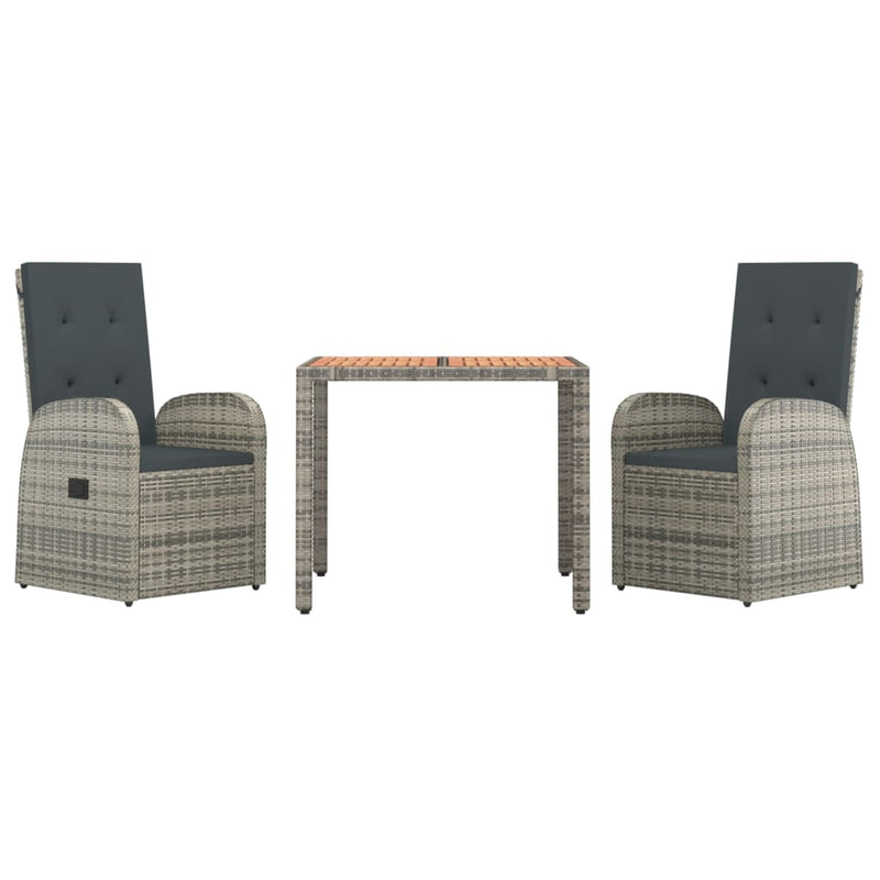 3 Piece Garden Dining Set with Cushions Grey Poly Rattan