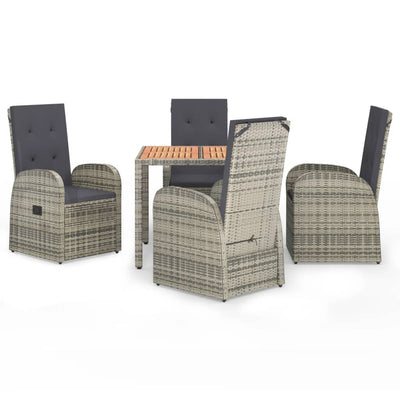 5 Piece Garden Dining Set with Cushions Grey Poly Rattan