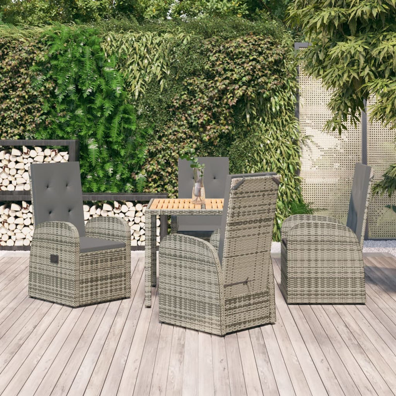 5 Piece Garden Dining Set with Cushions Grey Poly Rattan