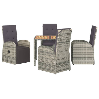 5 Piece Garden Dining Set with Cushions Grey Poly Rattan