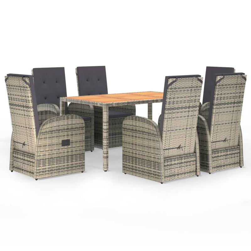 7 Piece Garden Dining Set with Cushions Grey Poly Rattan