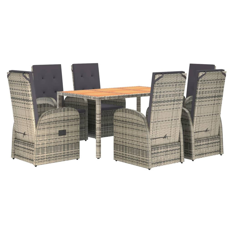 7 Piece Garden Dining Set with Cushions Grey Poly Rattan