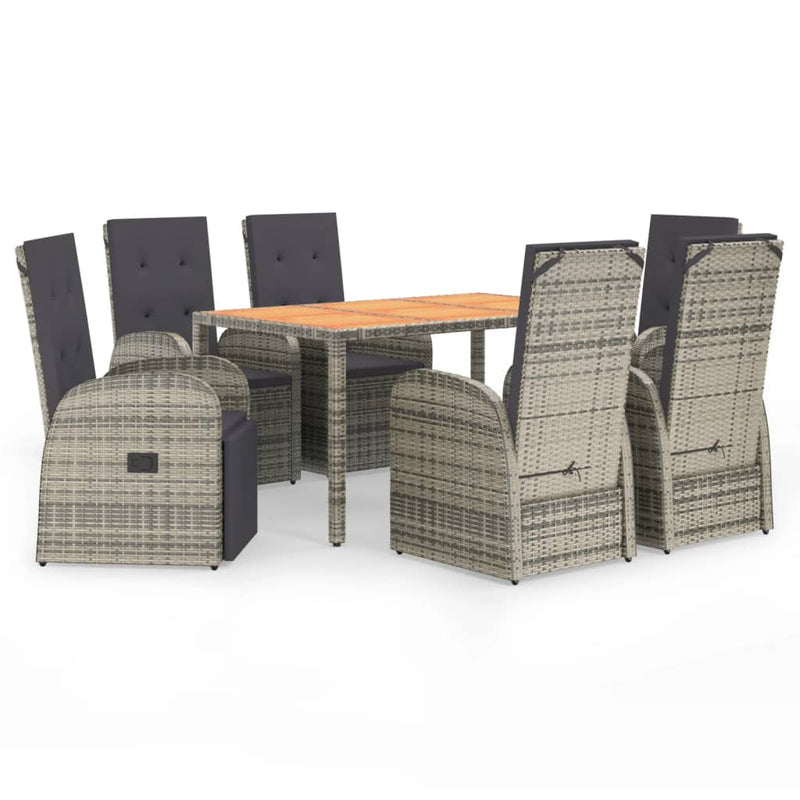 7 Piece Garden Dining Set with Cushions Grey Poly Rattan