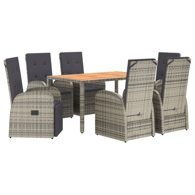 7 Piece Garden Dining Set with Cushions Grey Poly Rattan