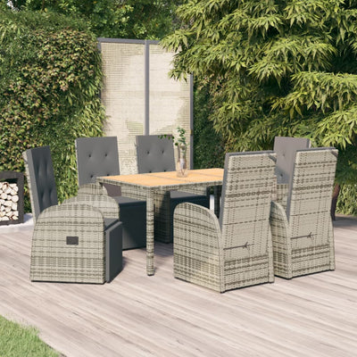 7 Piece Garden Dining Set with Cushions Grey Poly Rattan