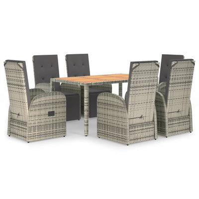 7 Piece Garden Dining Set with Cushions Grey Poly Rattan