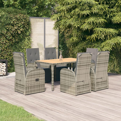 7 Piece Garden Dining Set with Cushions Grey Poly Rattan