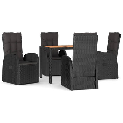 5 Piece Garden Dining Set with Cushions Grey Poly Rattan