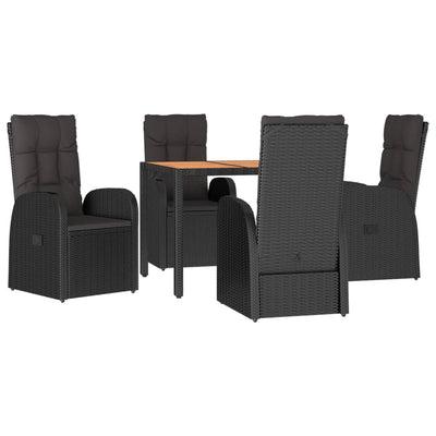 5 Piece Garden Dining Set with Cushions Grey Poly Rattan