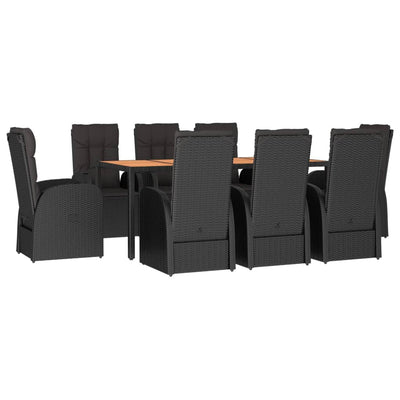 9 Piece Garden Dining Set with Cushions Black Poly Rattan