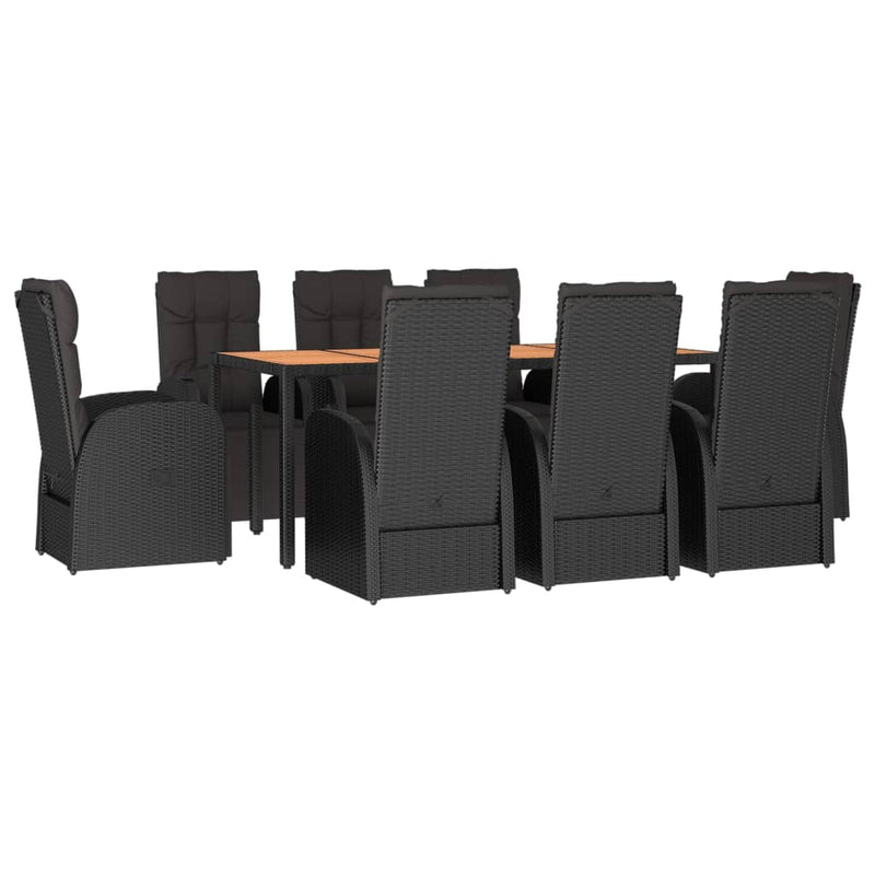 9 Piece Garden Dining Set Black Poly Rattan&Solid Wood Acacia