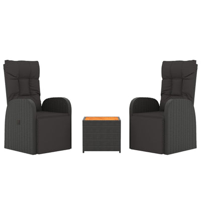 3 Piece Garden Lounge Set Black Poly Rattan&Solid Wood Acacia