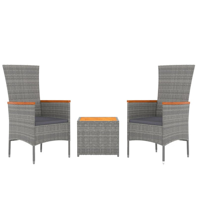 3 Piece Garden Lounge Set Grey Poly Rattan&Solid Wood Acacia