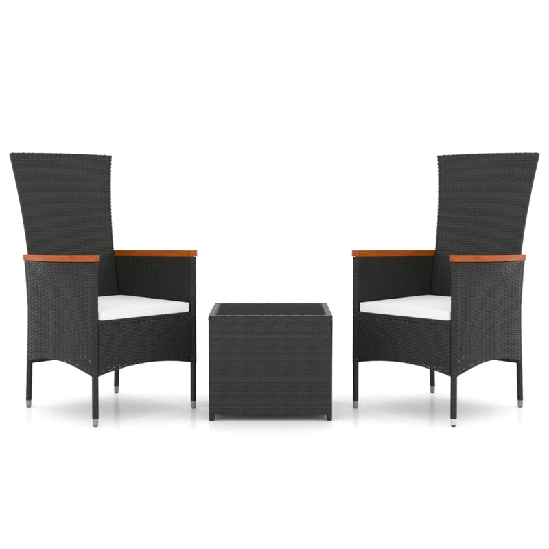 3 Piece Garden Lounge Set Black Poly Rattan&Steel