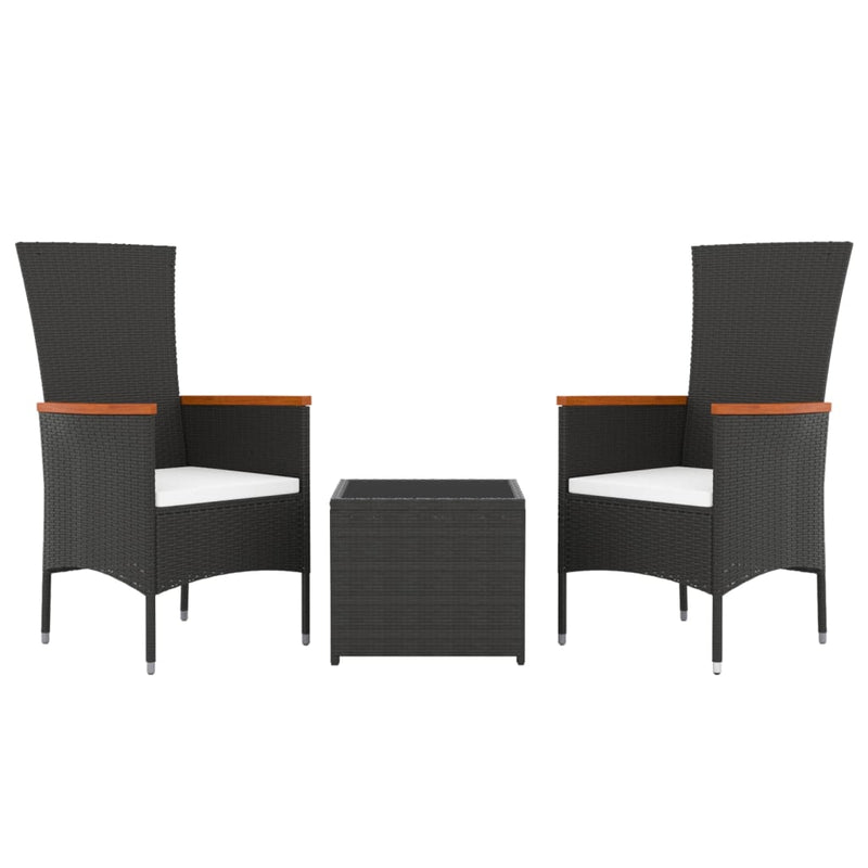 3 Piece Garden Lounge Set Black Poly Rattan&Steel