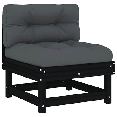 Middle Sofa with Cushions Black Solid Wood Pine