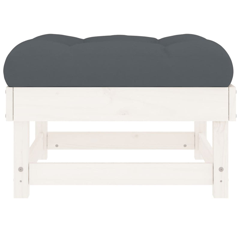 Garden Footstool with Cushion White Solid Wood Pine