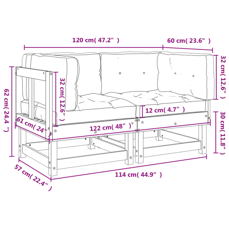 Corner Sofas with Cushions 2 pcs Solid Wood Pine