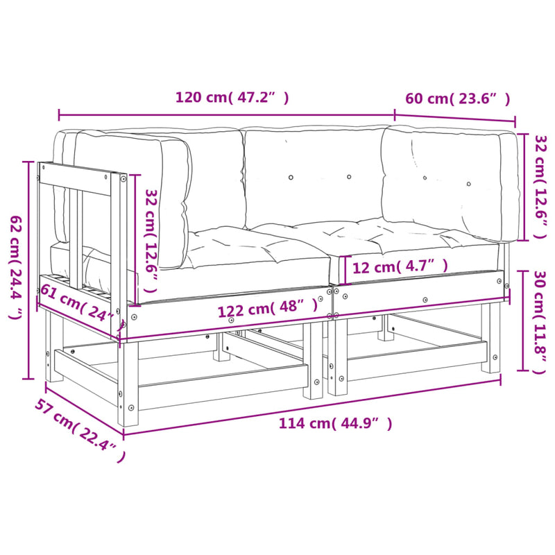 Corner Sofas with Cushions 2 pcs Black Solid Wood Pine