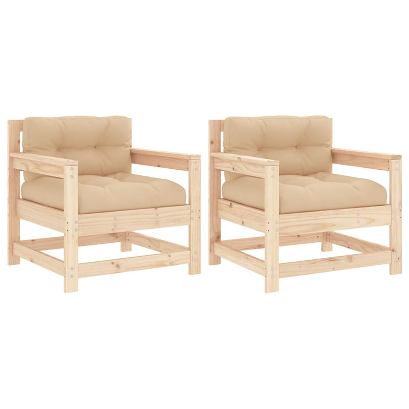 Garden Chairs with Cushions 2 pcs Solid Wood Pine