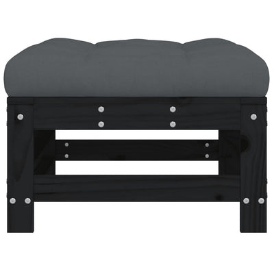 Garden Footstool with Cushion Black Solid Wood Pine