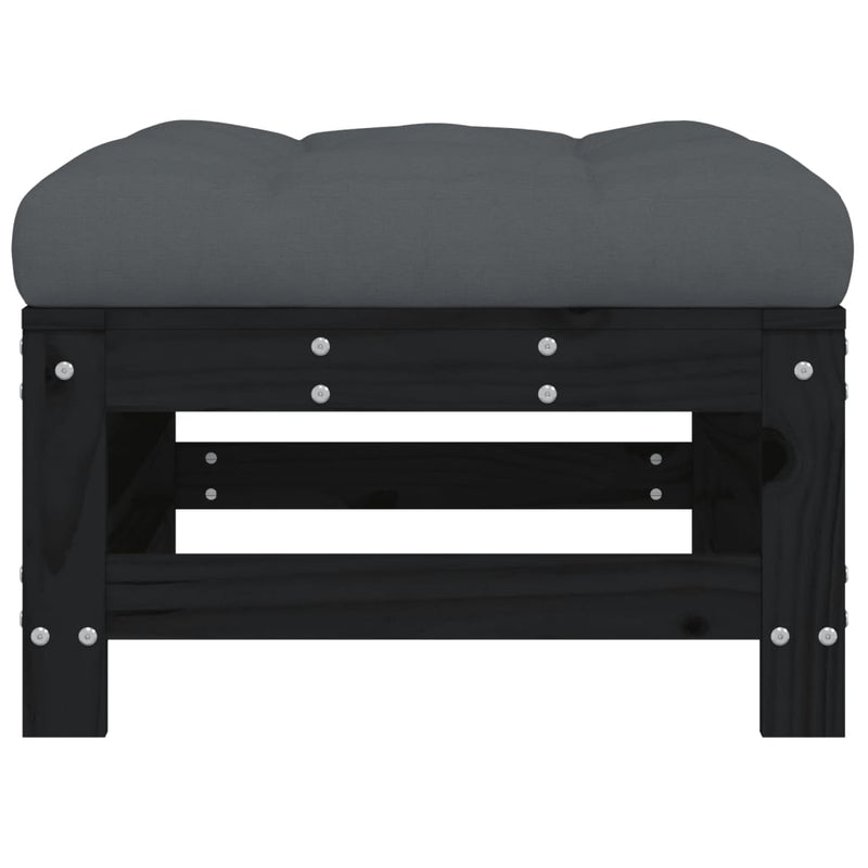 Garden Footstool with Cushion Black Solid Wood Pine