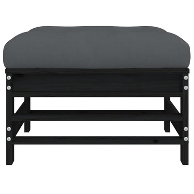 Garden Footstool with Cushion Black Solid Wood Pine