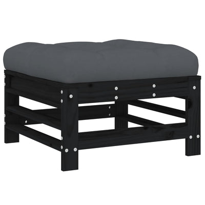 Garden Footstool with Cushion Black Solid Wood Pine