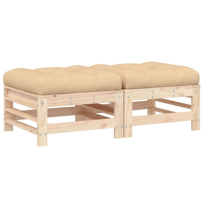 Garden Footstools with Cushions 2pcs Solid Wood Pine