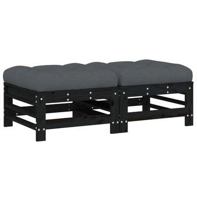 Garden Footstools with Cushions 2pcs Black Solid Wood Pine